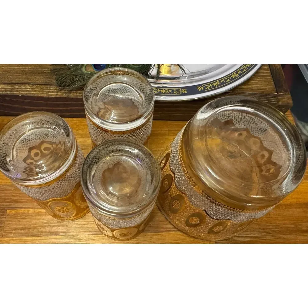 Vintage Gold MCM Libby Bar Set | 3 Glasses | Ice Bucket | Atomic Era | Mad Men
